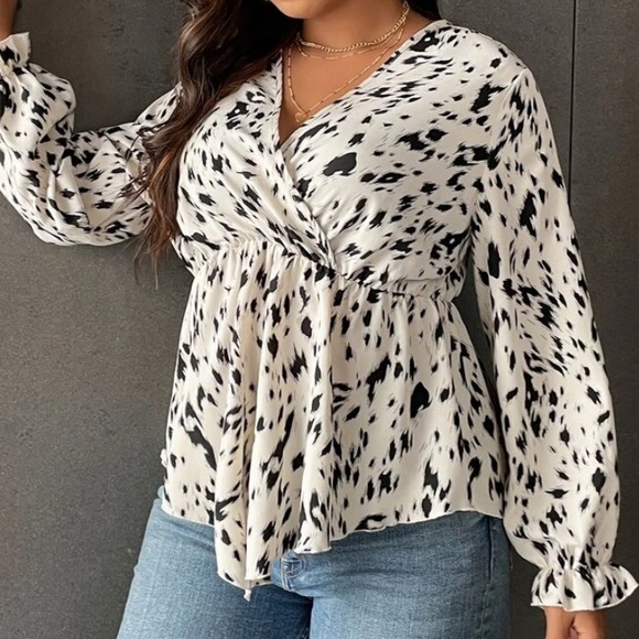 Boho plus size leopard print peplum blouse - Picture 2 of 11